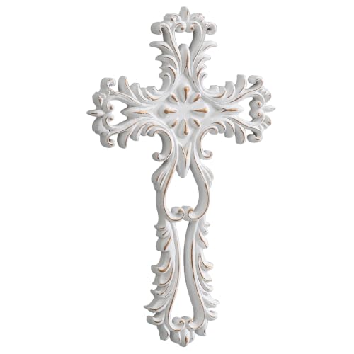 SOFE Decorative Crosses Wall Decor, 13 Inches Tall Rustic White Crucifix