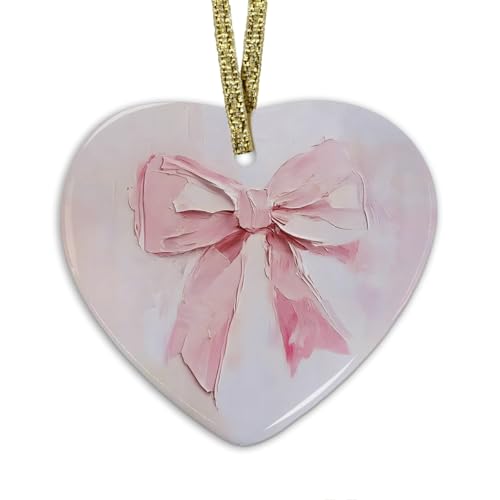 Coquette Pink Bow Ornament, Trendy Preppy Pink Christmas Hanging Heart Ornaments for Christmas Tree Holiday Party Decorations, Preppy Girly Xmas Decorative Ornaments Keepsake TCP - color: Bow-pink-1