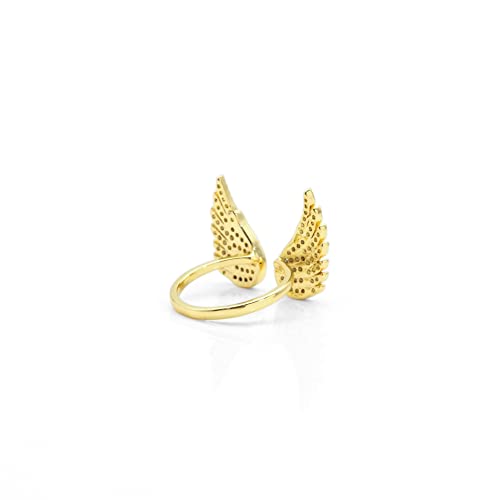 Gold CZ Angel Wing Adjustable Ring