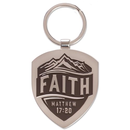 Christian Art Gifts Engraved Silver Metal Scripture Keychain for Men & Women: Faith - Matthew 17:20 Inspirational Bible Verse, Religious Accessory with Split Metal Key Ring for Car Keys, House Keys