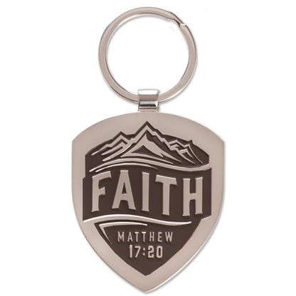 Christian Art Gifts Engraved Silver Metal Scripture Keychain for Men & Women: Faith - Matthew 17:20 Inspirational Bible Verse, Religious Accessory with Split Metal Key Ring for Car Keys, House Keys