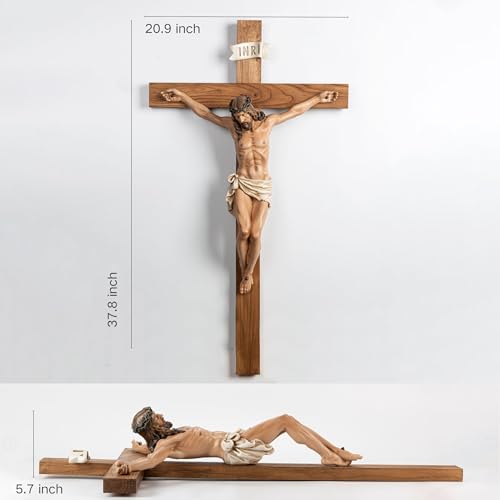 BC Catholic Large Crucifix Wall Cross, 37.8"H Jesus Christ Cross for Altar - size: 37.8"L x 20.9"W