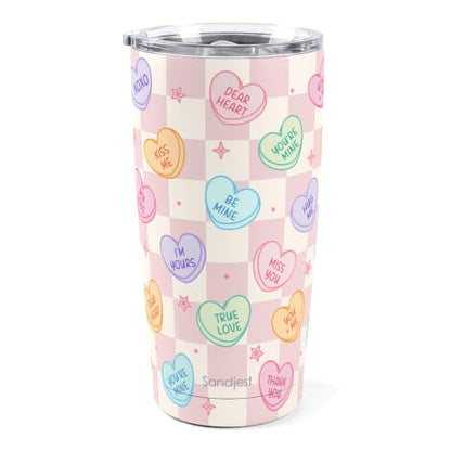 SANDJEST Heart Message Tumbler 20oz, Stainless Steel Travel Cup with Lid, Insulated Coffee Mug, Heart Gifts for Women Girls Friends Sisters on Birthday Christmas Valentine - color: Heart Message