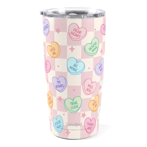SANDJEST Heart Message Tumbler 20oz, Stainless Steel Travel Cup with Lid, Insulated Coffee Mug, Heart Gifts for Women Girls Friends Sisters on Birthday Christmas Valentine - color: Heart Message