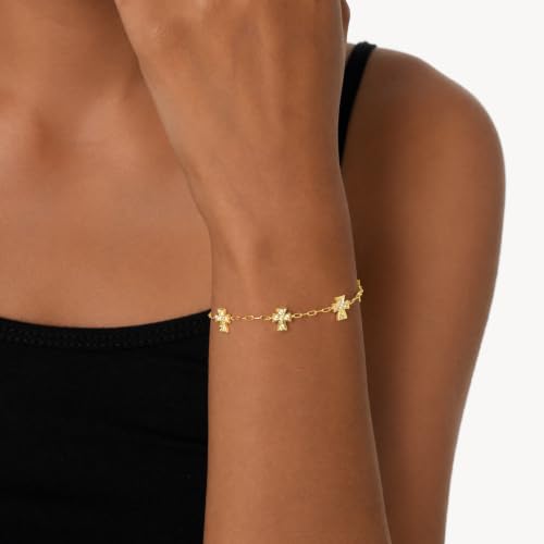 Cicy Bell Cross Bracelets For Women 24k Gold Plated Cubic Zirconia Bracelet - color: Gold-D