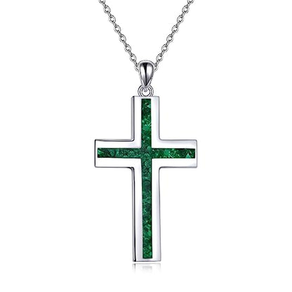 YFN Cross Necklace Sterling Silver Religious Cross Pendant Jewelry Christian Gifts for Women Men - style: B. Green Malachite