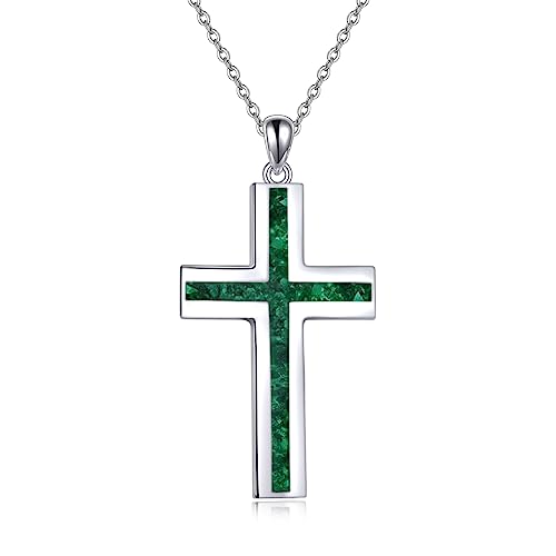 YFN Cross Necklace Sterling Silver Religious Cross Pendant Jewelry Christian Gifts for Women Men - style: B. Green Malachite