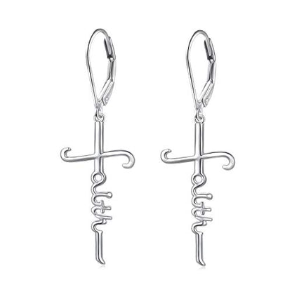 925 Sterling Silver Infinity Love of God Simple Dainty Faith Cross Dangle Earrings Religious Gift for Women - color: Faith