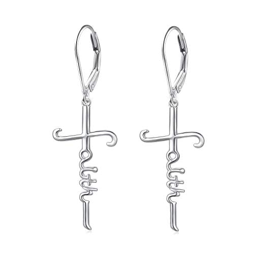 925 Sterling Silver Infinity Love of God Simple Dainty Faith Cross Dangle Earrings Religious Gift for Women - color: Faith