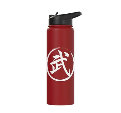 “Warrior” Japanese Kanji Word Graphic Stainless Steel Insulated Water Bottle - color: Red