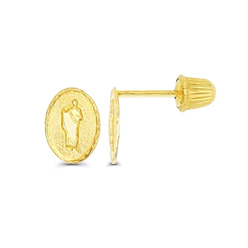 14K Yellow Solid Gold Religious Earrings | Virgin Mary & Lady Guadalupe Stud Earrings - color: ScrewBack-St. Jude Medal