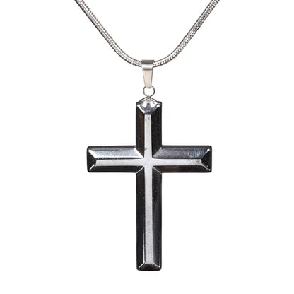 Justinstones Natural Gemstone Carved Cross Reiki Chakra Pendant Necklace 22 Inch - color: 40mm Hematite