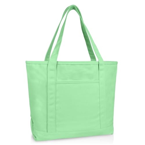 DALIX 20" Solid Color Cotton Canvas Shopping Tote Bag in Mint Green - color: Mint Green