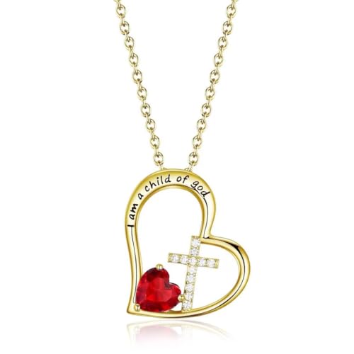 Birthstone Cross Necklace for Girls, Child of God Cross Gifts Jewelry - color: 07. July, style: 02. Yellow color