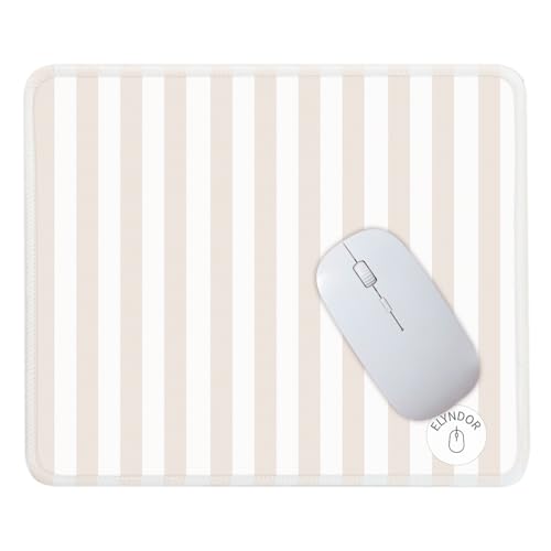 Mouse Pad for Desk with Stitched Edge, Premium Cute Washable Mouse Pads. Computer Mousepad with Non-Slip Rubber Base, Mousepads for Laptop, 9.25x7.75x0.12 inch (Cream Stripes) - color: Cream Stripes