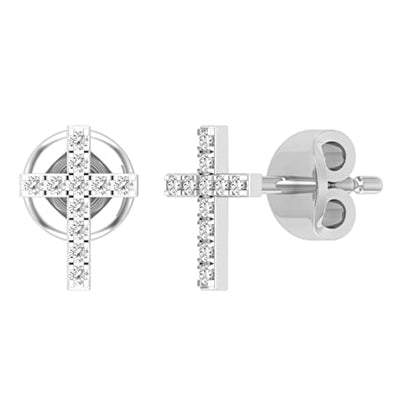 Dazzlingrock Round White Natural Diamond Charm Cross Stud Earrings - style: Push Back