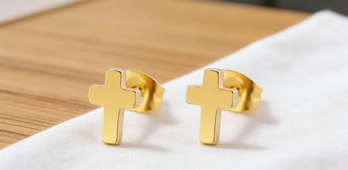 ONLYJUMP 925 Sterling Silver Cross Stud Earrings For Women Fashion Earrings Cross Earrings Small 14k Gold Plated Cross Earrings Studs Jewelry Gifts - color: Gold