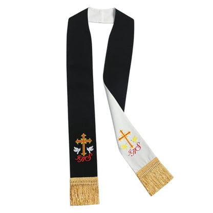 BLESSUME Church Clergy Pastor Reversible Stole (Black and White 4)