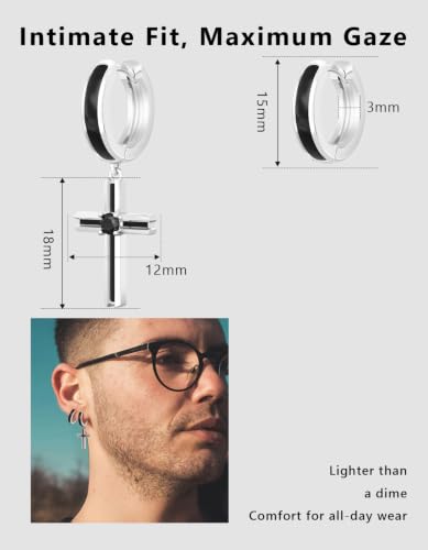 KRKC&CO Dangle Cross Earrings for Men, Sterling Silver Plated Black Drop - color: Silver-I