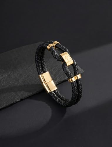 Mens Leather Cross Bracelet Multilayer Braided Wristband Bangle Bracelets with Stainless Steel Buckle Religious Gift for Men Brown/Black/Blue–8.3 inch - color: Style4, size: 8.3in(Fits most wrists)