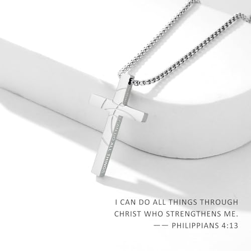 Basketball Cross Necklace for Boys Men - color: Silver, style: 4:13 I can do all things