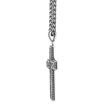 Metro Jewelry Antique Cross Pendant Necklace for Men in Stainless Steel 24 Inches Wheat Chain 3 mm Wide Lobster Claw
