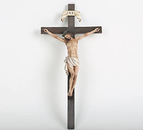 BC Catholic Crucifix Wall Cross Religious Gifts Inspirational Home Decor Indoor 10" H HandPainted Renaissance Sculpture by Buildclassic (Full Color) - color: full color, size: 10.2"L x 5"W