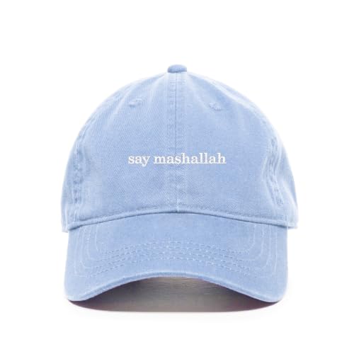 DSGN By DNA Say Mashallah Embroidered Hat Islamic Muslim Faith Inspired Cotton Baseball Cap Adjustable Dad Hat for Men&Women - color: Light Blue