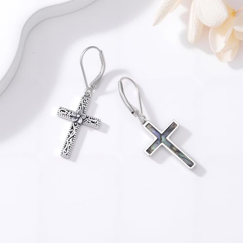 925 Sterling Silver Sunflower/Rose/Plumeria/Hibiscus/Mushroom Cross Earrings for Women Hawaiian Flower/Butterfly Cross Dangle Drop Earrings Jewelry Faith Christian Gift for Her Daughter Wife Girlfriend - style: Plumeria Cross