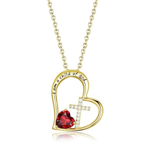 Birthstone Cross Necklace for Girls, Child of God Cross Gifts Jewelry - color: 01. January, style: 02. Yellow color