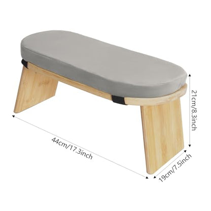 Grey Meditation Bench Foldable Wooden, Ergonomic Kneeling Meditation Stool for Home Yoga Practice, Portable Seiza Bench with Cushion for Prayer and Mindfulness, Folding Legs for Travel Storage