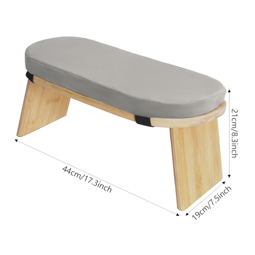 Meditation Bench, Foldable Kneeling Meditation Bench, Bamboo Stool, Gray