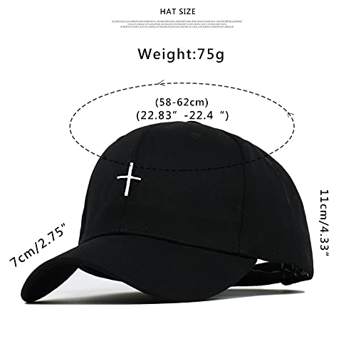 Cross Embroidery Baseball Cap,Adjustable Structured Dad Hat for Men Women Sun Hat - color: Black