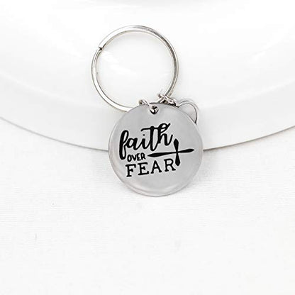 Uloveido Stainless Steel Faith Cross Keychain & Jesus Loves Me Christian Keyring Mustard Seed Charms Religious Jewelry - style: Faith Over Fear-heart