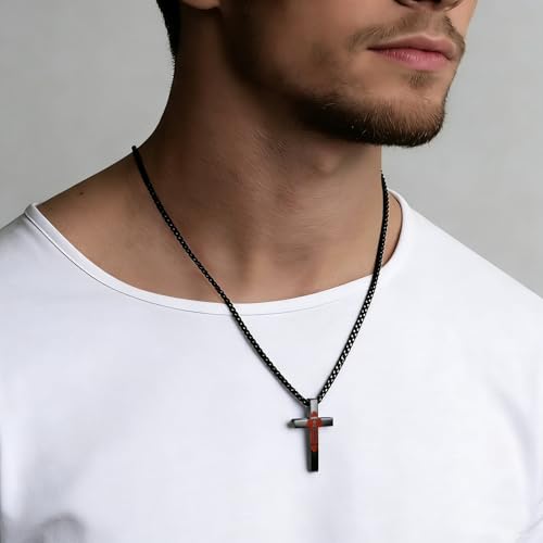 Baseball Football Cross Necklace for Men Boys Sport Chain Gifts - color: Black, style: Football