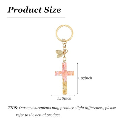 Angyape Cute Christian Cross Keychain for Women Purse Bag Charms Car Key Rings Accessories Flower Design Jesus Faith Gifts - color: I：pink