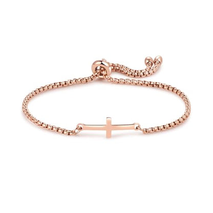 NARTGO Sideways Cross Christian Bracelet for Women Religious Faith Believe Bracelet Baptisms Jewelry Gift Stainless Steel Adjustable Chain - color: Rose Gold