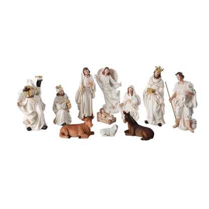 Christmas Nativity Set Figurine,Hand Resin Craft Statue Nativity Scene Indoor,Baby Jesus Holy Family Firguines Statue, Nativity Sets for Christmas Indoor, 11 Pcs - color: White