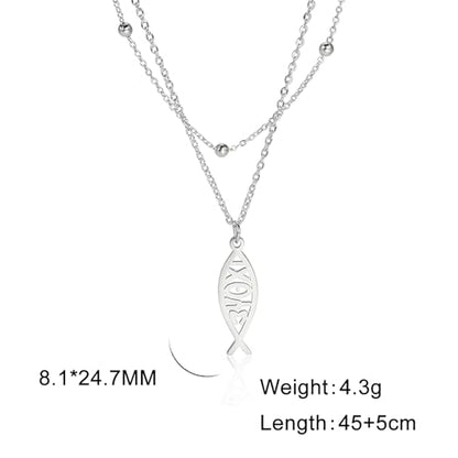 Ichthus Necklace for Women Christian Jesus Fish Necklace Christ Fish Cross Ichthys Pendant Necklace Ichthus Fish Religious Symbol Pendant Christian Jewelry Gift - color: Jesus Fish 2 silver