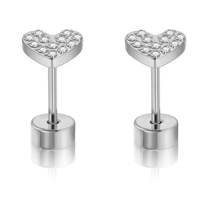 XUU 20G Flat Back Stud Earrings ASTM F136 Titanium - color: silver Heart