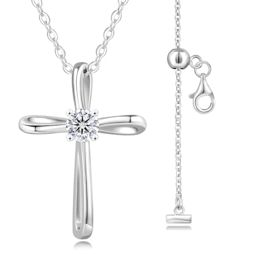 KRKC&CO Moissanite Cross Necklace for Women: D Color VVS1 0,09-0,3ct - color: Silver B