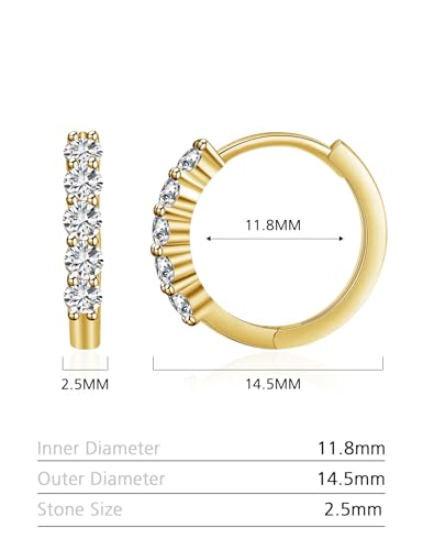 IMOLOVE Huggie earrings for women Ear Cuff Moissanite Stud Earrings Hypoallergenic Earrings for Women Sterling Silver with 18K White Gold Plated Earrings - color: 14.5mm Small Hoop-Yellow