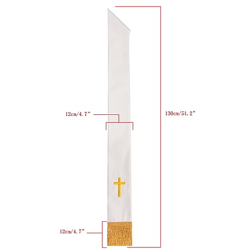 BLESSUME Church Clergy Pastor Cross Embroidered Stole - color: White 6
