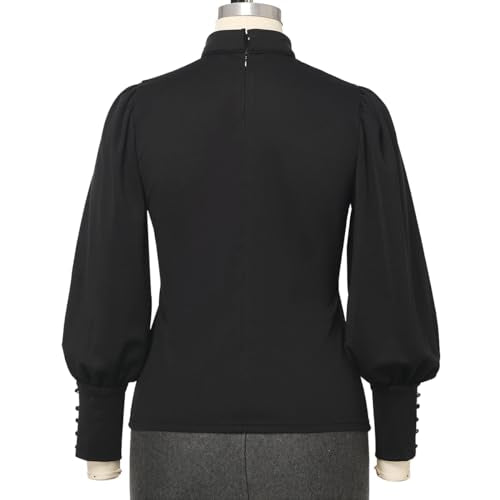 CAMDOM Womens Church Clergy Shirt Tab Collar Long Puff Sleeve with Cufflinks Blouse Top - size: XX-Large