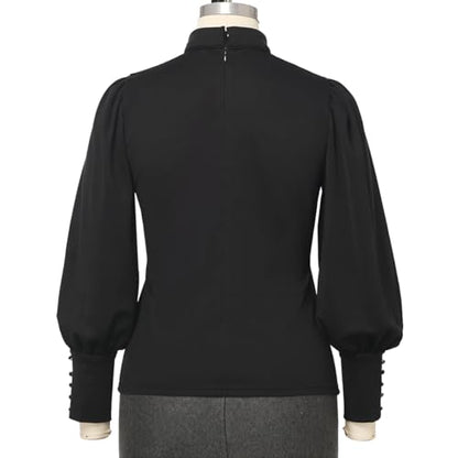 CAMDOM Womens Church Clergy Shirt Tab Collar Long Puff Sleeve with Cufflinks Blouse Top - size: X-Large