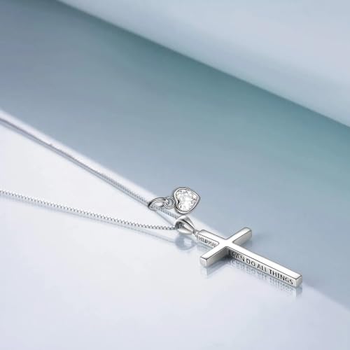 POPLYKE Cross Necklace 925 Sterling Silver Philippians 4:13 I Can Do All The Things Inspirational Necklace Gifts for Women Men 20+2'' - color: silver-04 April