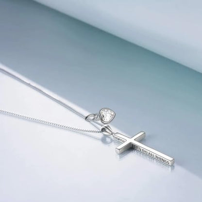 POPLYKE Cross Necklace 925 Sterling Silver Philippians 4:13 I Can Do All The Things Inspirational Necklace Gifts for Women Men 20+2'' - color: silver-04 April