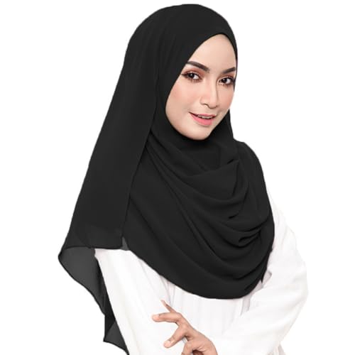 LMVERNA Solid Color Bubble Chiffon Scarf for Women Fashion Soft Hijab Long Scarfs Wrap Scarves - color: Black