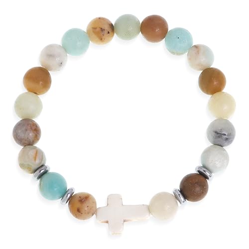 Cross Birthstone Gemstone Beaded Stretch Protection Bracelet for Man Woman, Handmade Healing Stone Chakra Beads Elastic Bracelets Accessories Fashion Jewelry Gift. - color: Natural Stone