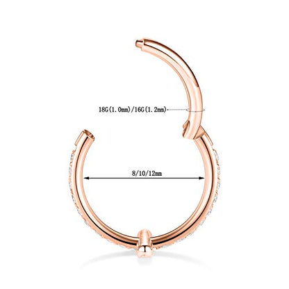 16G Cartilage Earring Hoop 316L Surgical Steel Daith Helix Conch Earrings Tragus Rook Earrings CZ Opal Septum Jewelry Seamless Clicker Nose Rings Hinged Segment Ring Hoop Earring for Women Men - color: 1PC,Rose Gold,Cross CZ